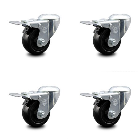 Service Caster 3.5 Inch Hard Rubber Wheel Swivel Bolt Hole Caster Set with Total Lock Brake SCC SCC-BHTTL20S3514-HRS-4